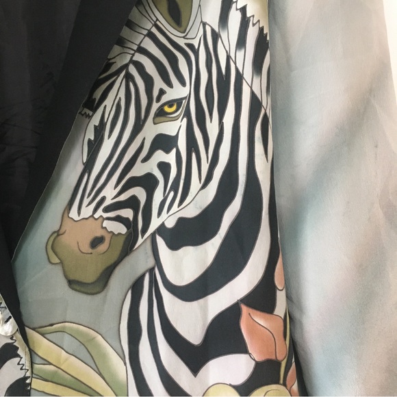 Vintage Carol Peterson Silk Blazer Jacket Green Zebra size 1X - Picture 4 of 16